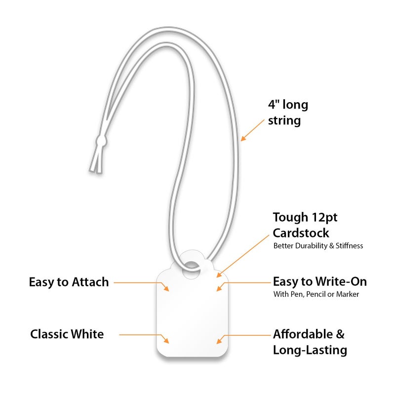 SmartSign White Price Tags with Pre-Strung Loop Strings - Pack of 1000 Marking Tags, Size-1, 12pt Thick Blank Merchandise Tags, 0.9375" x 0.625" Jewelry Tags - Image 4